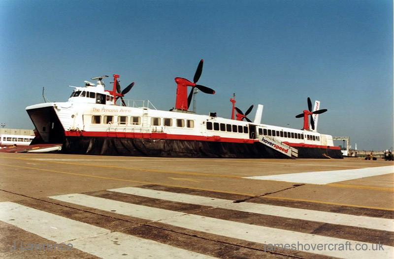 The SRN4 with Hoverspeed in Dover with a new livery - The Princess Anne (GH-2007) at Dover (Pat Lawrence).